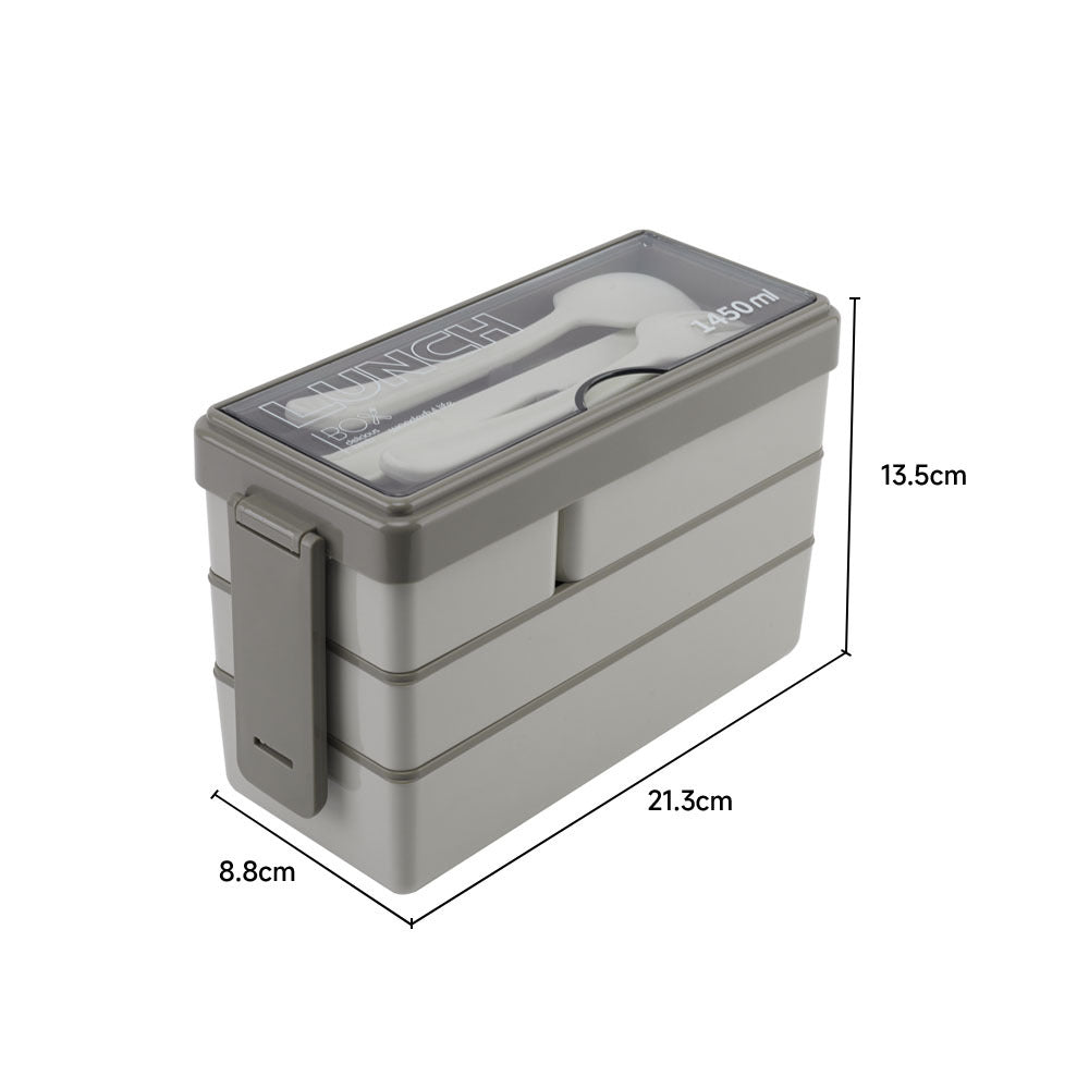 Dual-Layer Plastic Bento Lunch Box with Cutlery