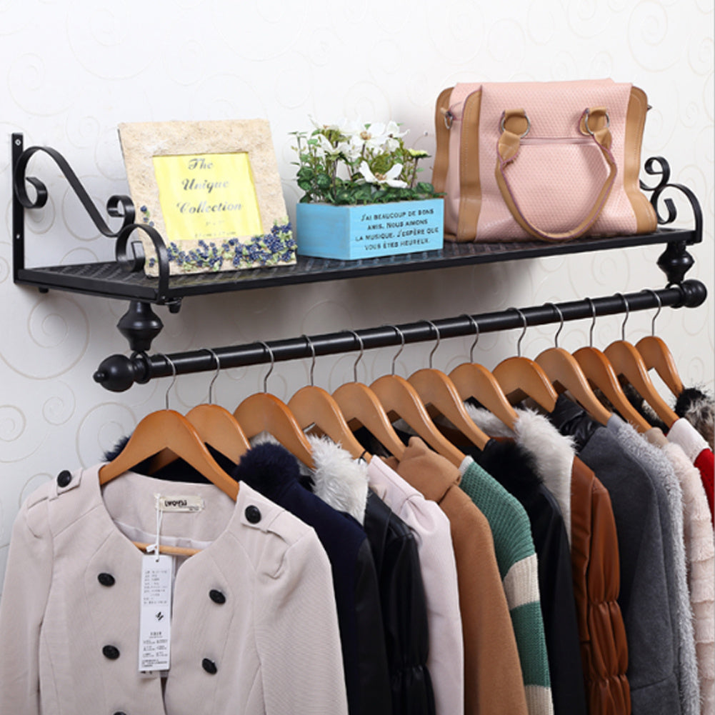 Wall Mounted Metal Clothes Garment Shop Display Rack with Shelf