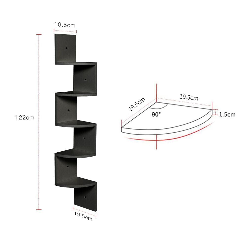 5 Tier Wooden Zigzag Floating Corner Shelves Shelves & Racks Living and Home 