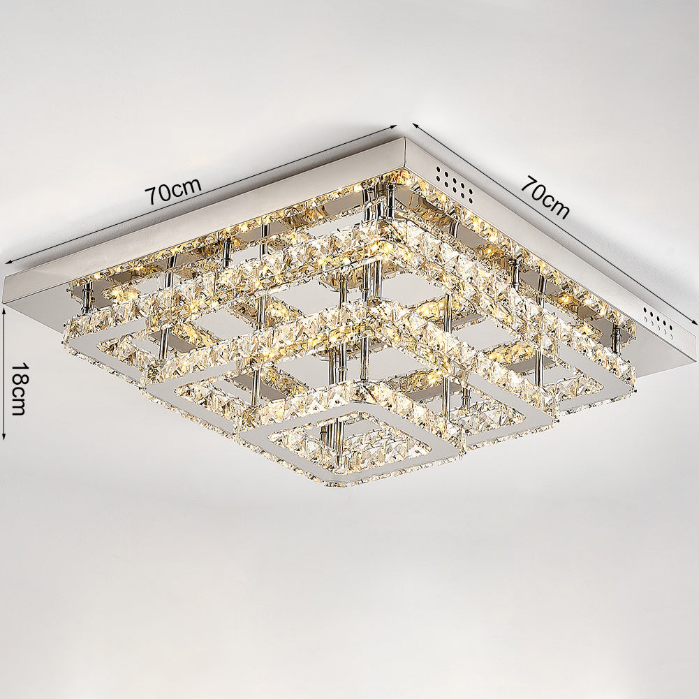 96w LED Ceiling Light 70 x 70 cm Square 3 Tier Crystal Chandelier Ceiling Light Living and Home 