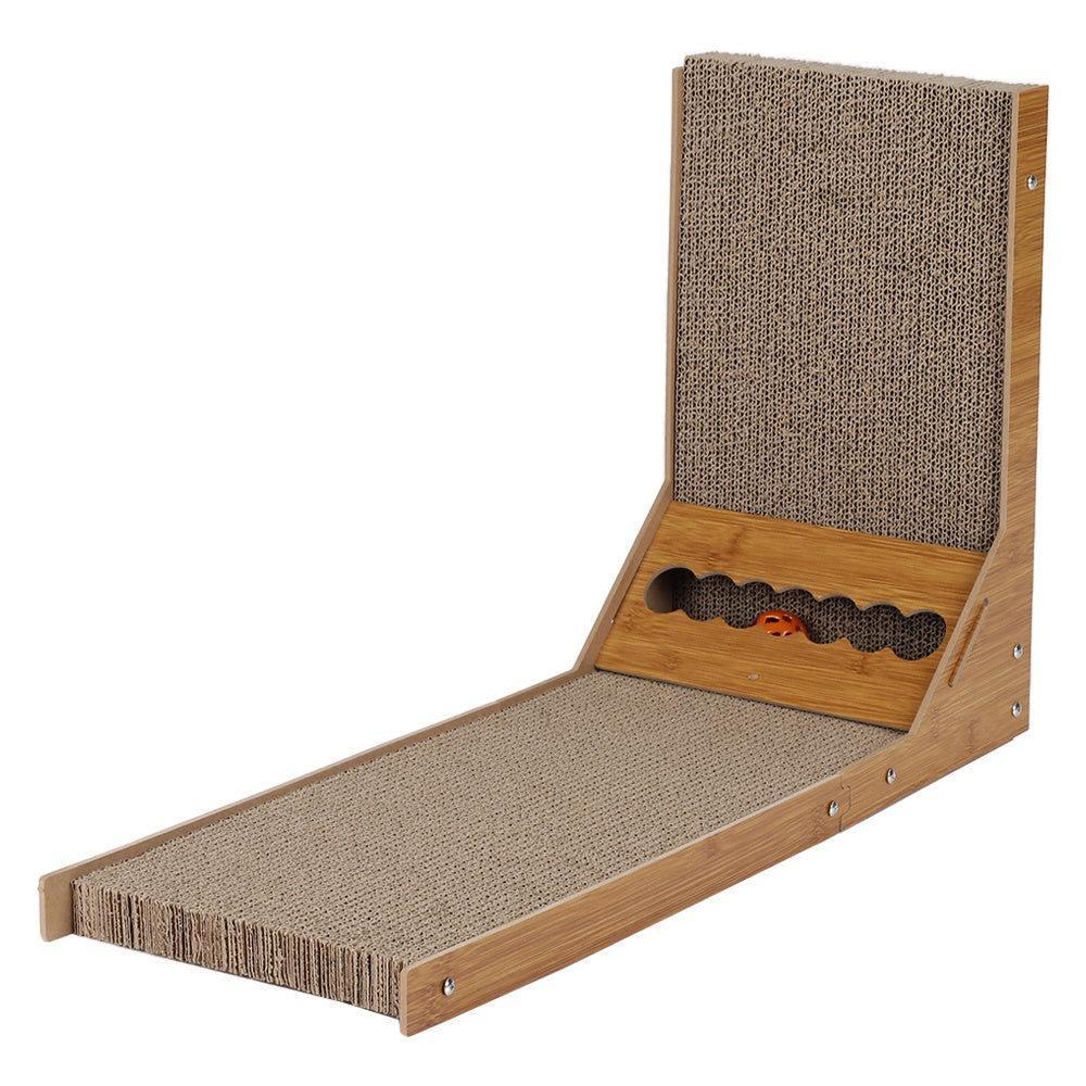 Corrugated L-shaped Cat Scratcher with Toys