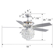 Chrome Ceiling Fan 5 Blades LED Crystal Chandelier & Remote Control 52Inch Ceiling Light Living and Home 