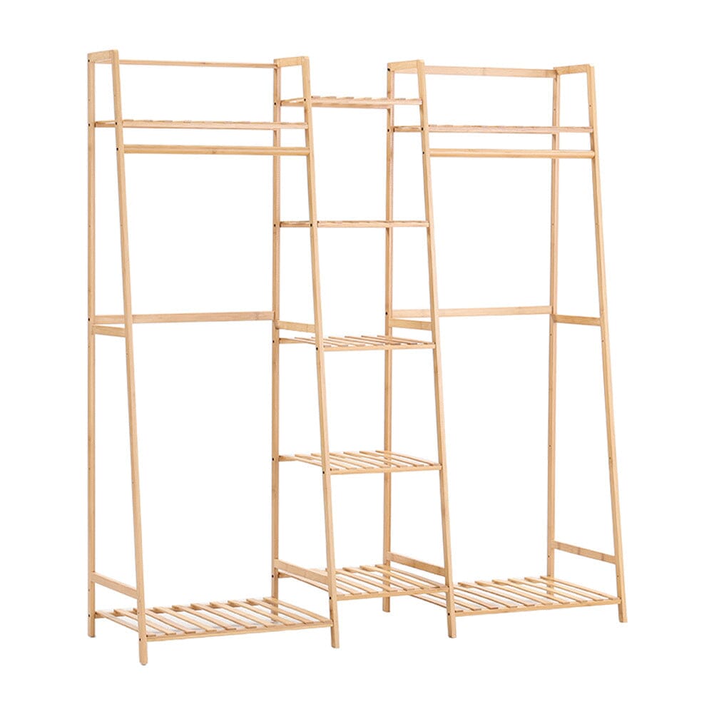 Bamboo Trapezoid Multi-Functional Clothing Hanging Rack with 5-Tier Storage Shelves Shelves & Racks Living and Home 