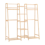 Bamboo Trapezoid Multi-Functional Clothing Hanging Rack with 5-Tier Storage Shelves Shelves & Racks Living and Home 