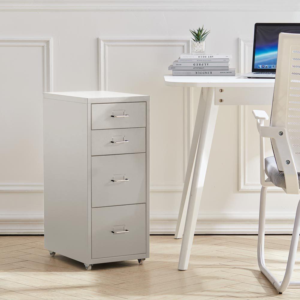 Office Filing Cabinet 3/4/5/6/8Drawers Metal White Chest Storage Unit Wheels Cabinet Living and Home 4 Drawers White 