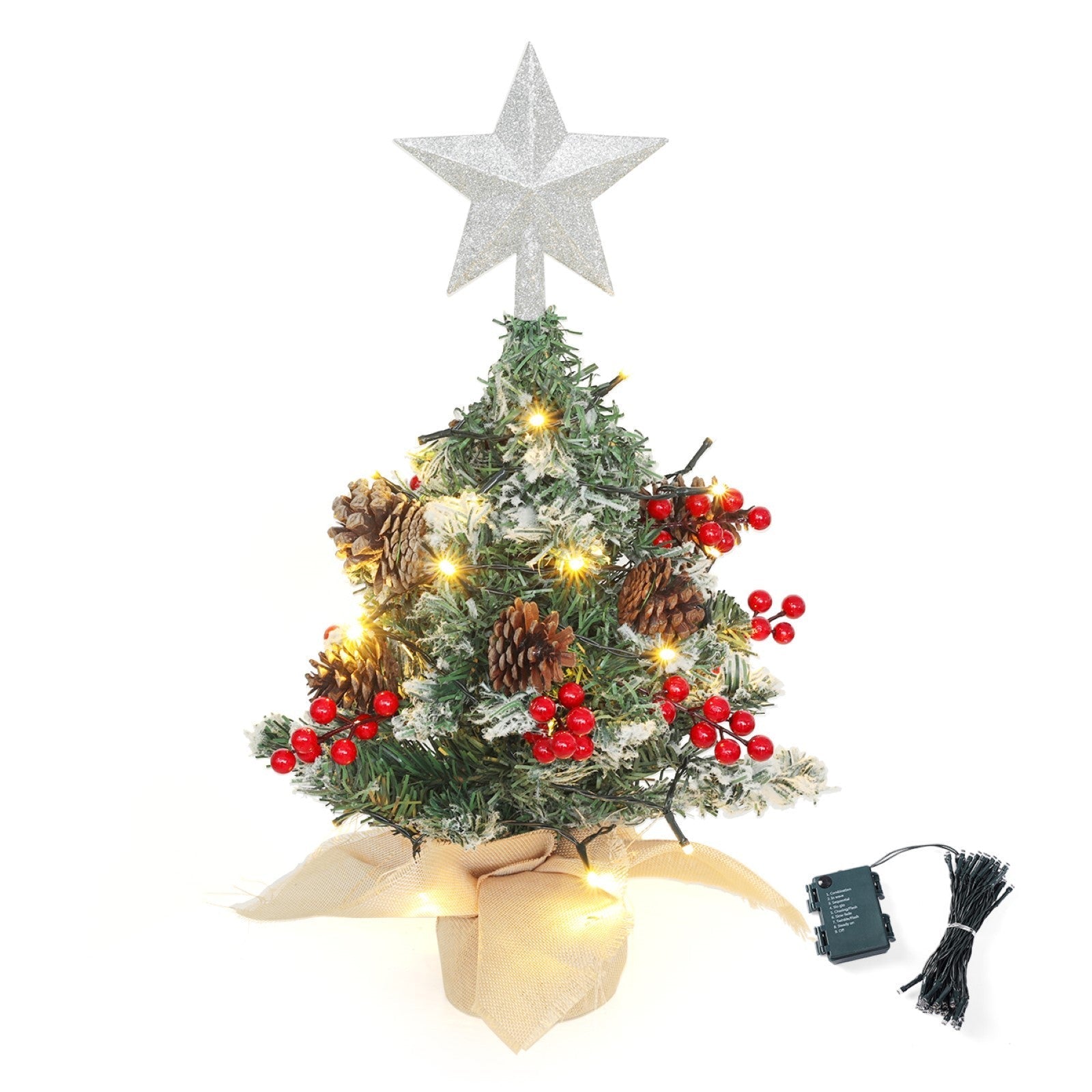 Mini Pre Lit Tabletop Artificial DIY Christmas Tree with Star Topper