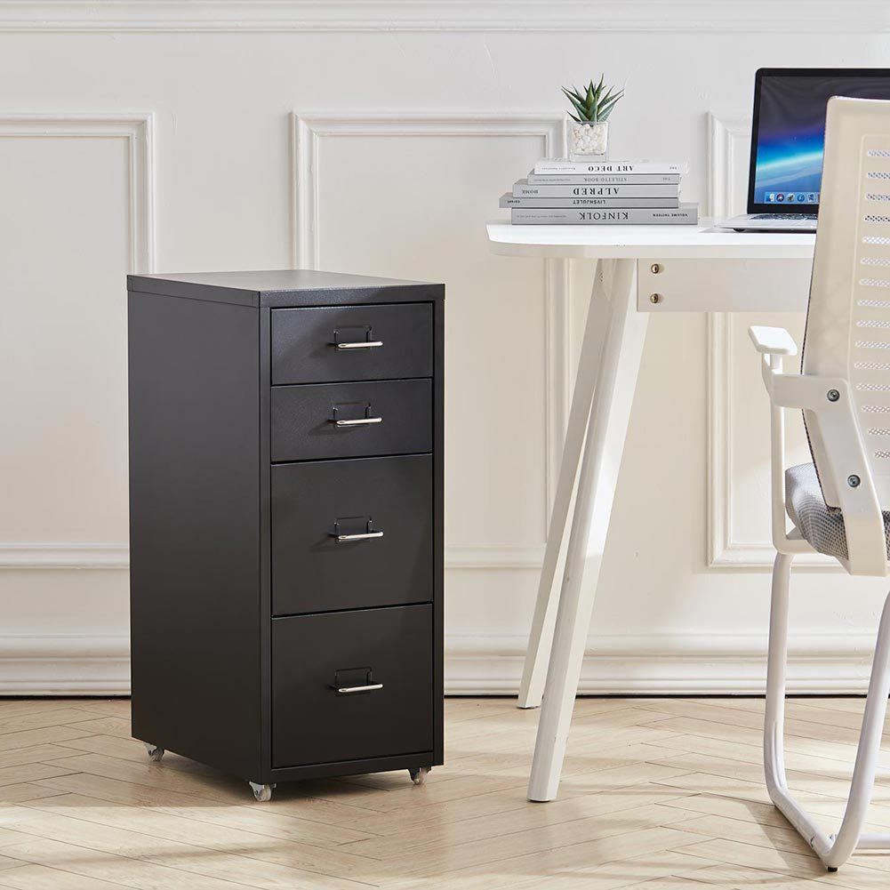 Office Filing Cabinet 3/4/5/6/8Drawers Metal White Chest Storage Unit Wheels Cabinet Living and Home 4 Drawers Black 