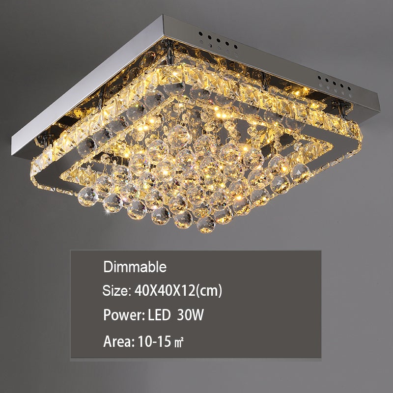 Chrome Finished Sqaure LED Ceiling Light with Luxury Crystal Ball Drops Ceiling Light Living and Home 