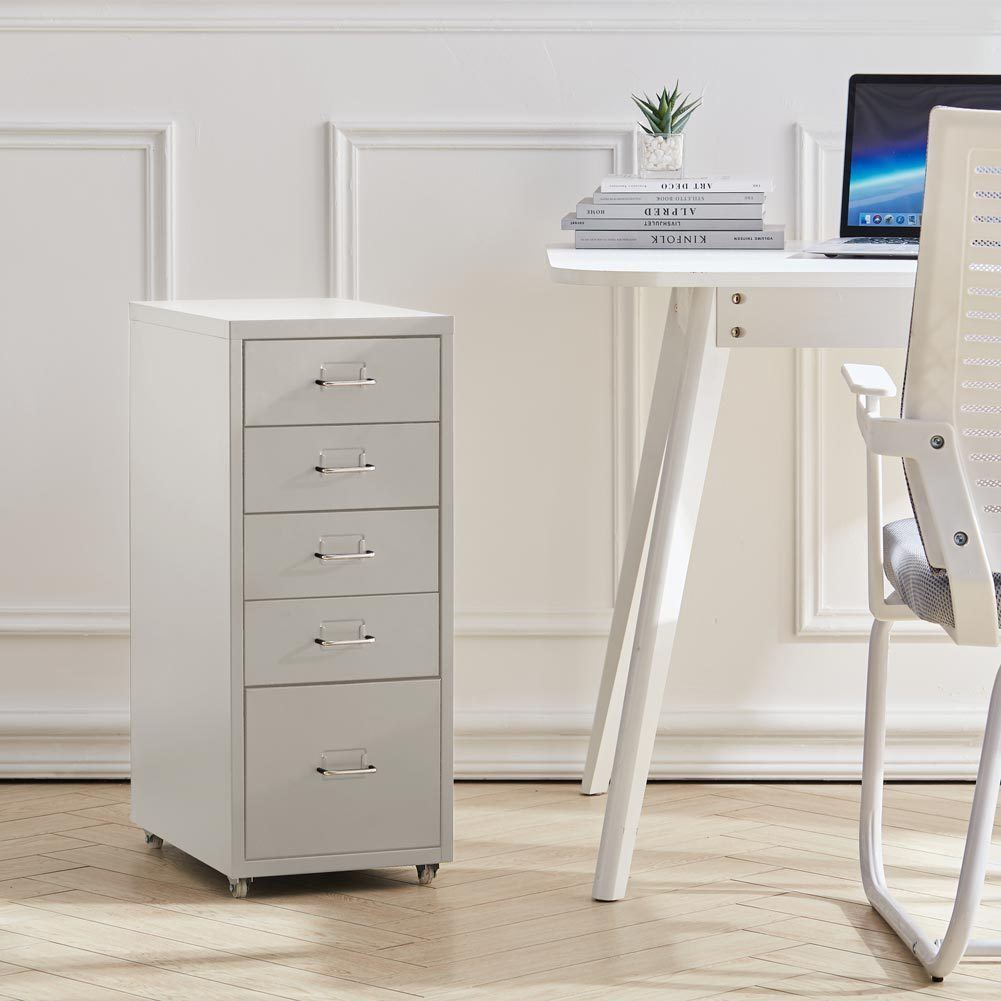 Office Filing Cabinet 3/4/5/6/8Drawers Metal White Chest Storage Unit Wheels Cabinet Living and Home 5 Drawers White 