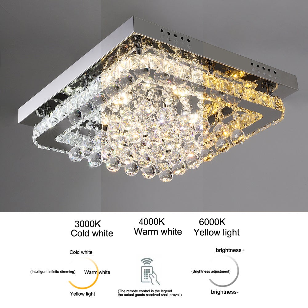 Chrome Finished Sqaure LED Ceiling Light with Luxury Crystal Ball Drops Ceiling Light Living and Home 