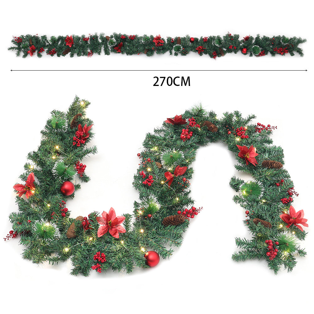 2.7m Christmas Garland with Lights Fireplace Mantel Door Stair Window Decorations Wreaths & Garlands Living and Home 