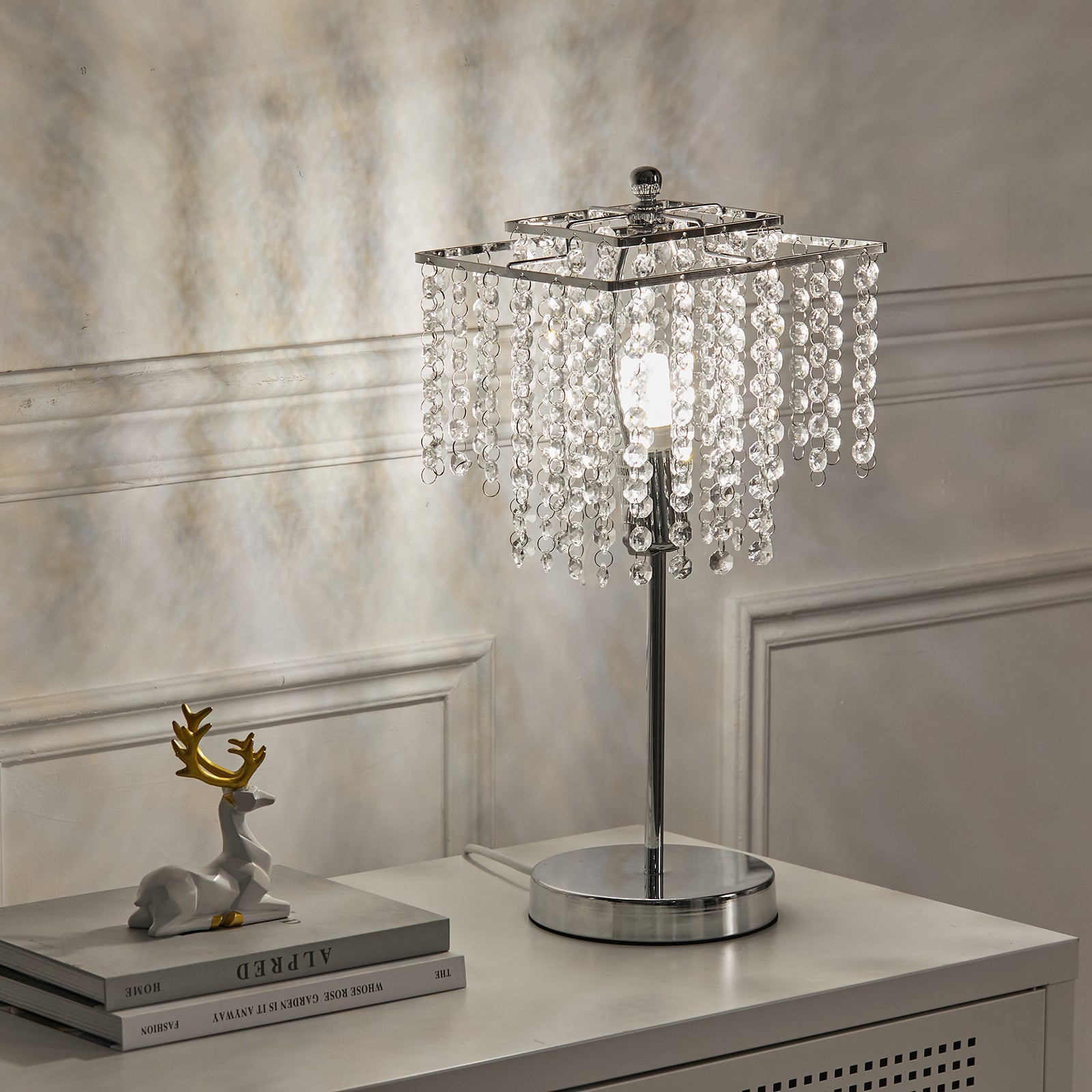 Luxurious Chrome Lamp Crystal Beside Lamp with Transparent Crystal Lampshade Lighting Living and Home 