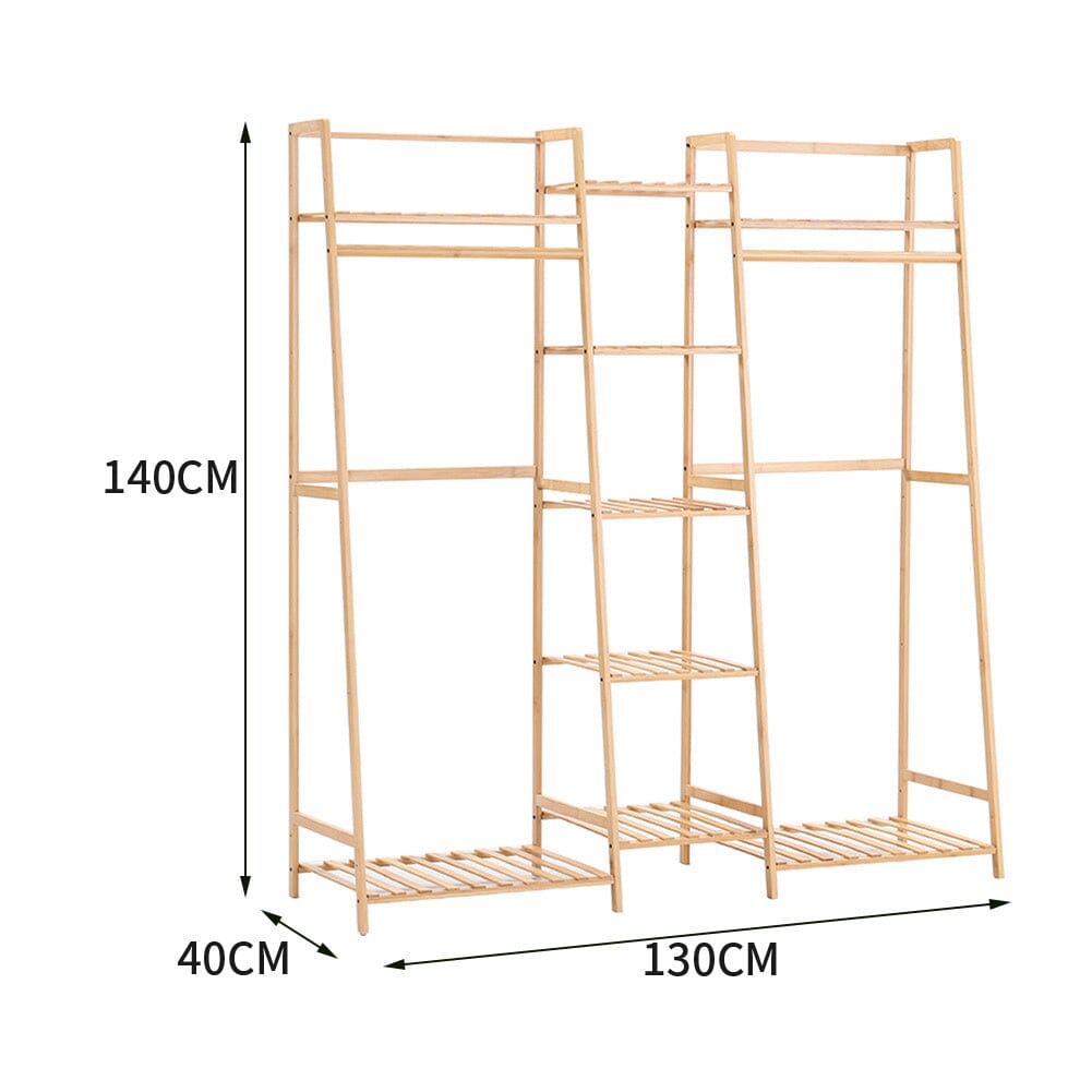 Bamboo Trapezoid Multi-Functional Clothing Hanging Rack with 5-Tier Storage Shelves Shelves & Racks Living and Home 