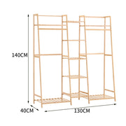 Bamboo Trapezoid Multi-Functional Clothing Hanging Rack with 5-Tier Storage Shelves Shelves & Racks Living and Home 