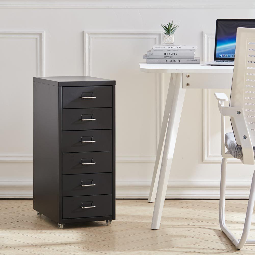 Office Filing Cabinet 3/4/5/6/8Drawers Metal White Chest Storage Unit Wheels Cabinet Living and Home 6 Drawers Black 