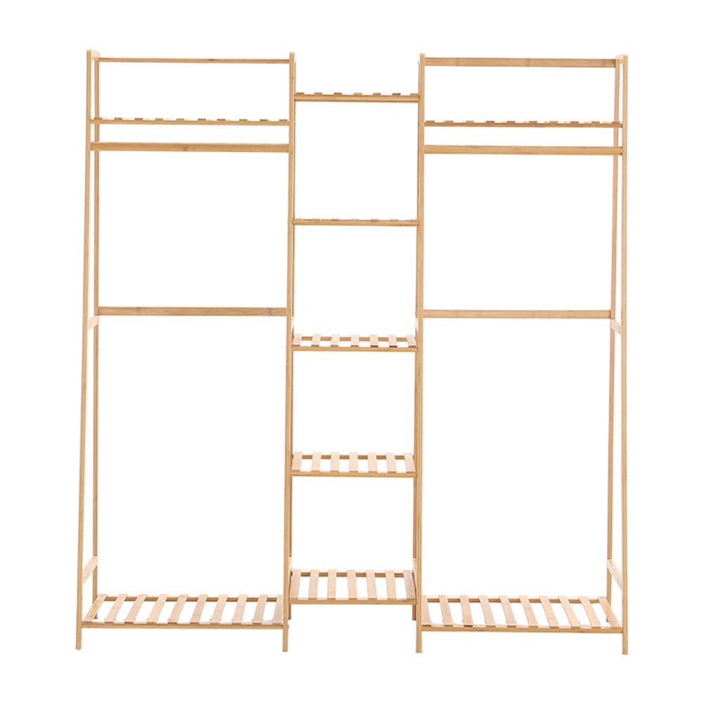 Bamboo Trapezoid Multi-Functional Clothing Hanging Rack with 5-Tier Storage Shelves Shelves & Racks Living and Home 