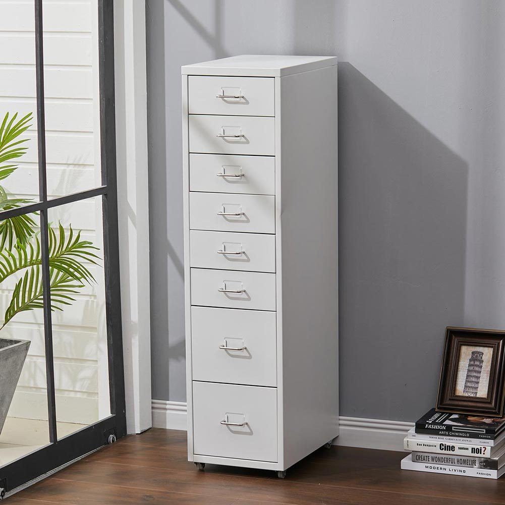 Office Filing Cabinet 3/4/5/6/8Drawers Metal White Chest Storage Unit Wheels Cabinet Living and Home 8 Drawers White 