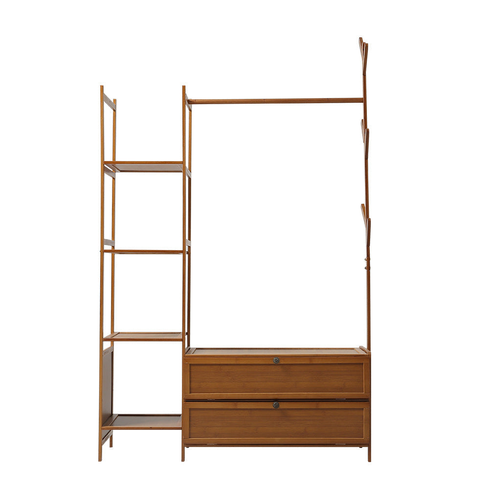 Freestanding Bamboo Clothes Rack with Storage Shelves