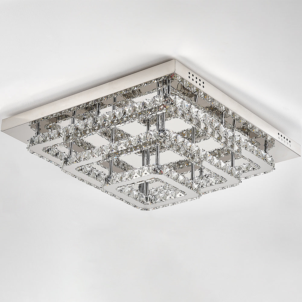 96w LED Ceiling Light 70 x 70 cm Square 3 Tier Crystal Chandelier Ceiling Light Living and Home 