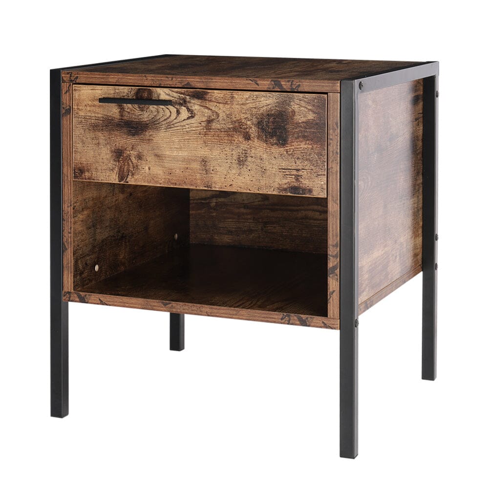 Retro Industrial-style Bedside Table Nightstand with Drawer & Open Front Storage Compartment, DM0370 Cabinets Living and Home 