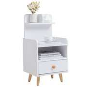 White Wooden Bedside Table with Wooden Legs and Drawers Cabinets Living and Home 