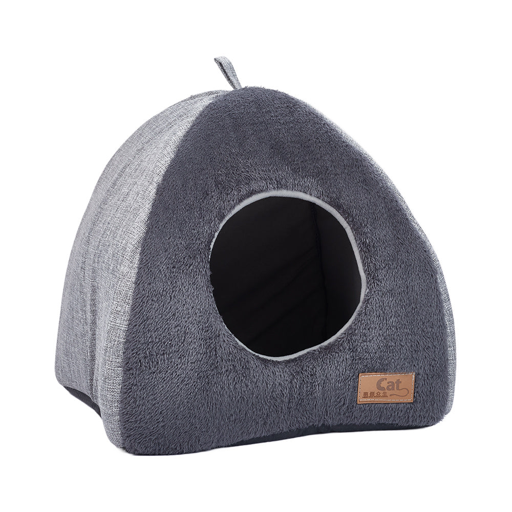 Triangular Dog Cat House with Soft Plush, WF0063