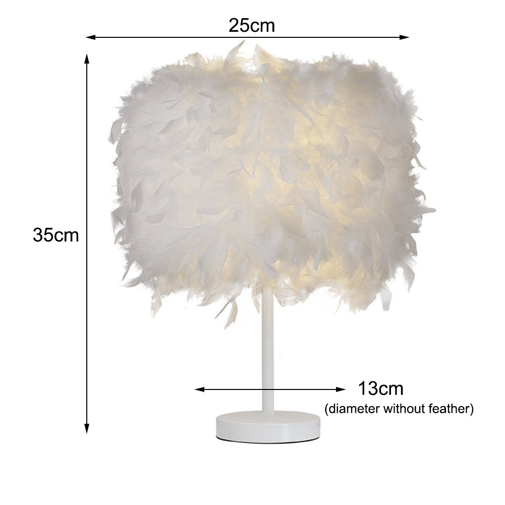 LED Table Lamp with Feather Lampshade Bedside Light Living and Home 