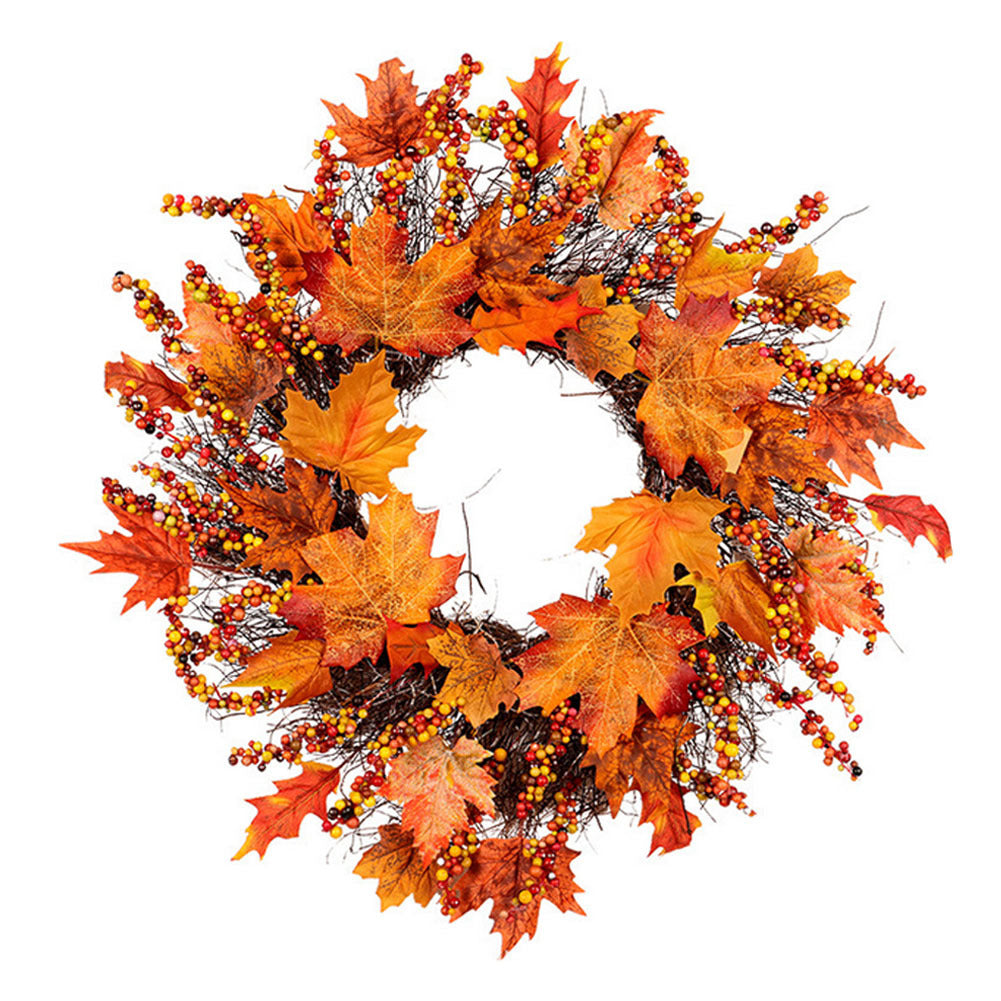 Artificial Maple Leaves Wreath with Berries Harvest Halloween Decor