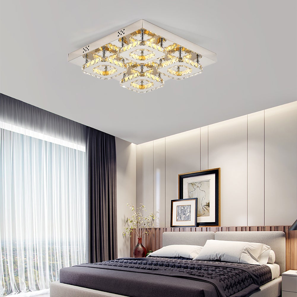 Square LED Ceiling Light with Crystal Heads Ceiling Light Living and Home W 42 x L 42 x H 8 cm Dimmable Warm Glow