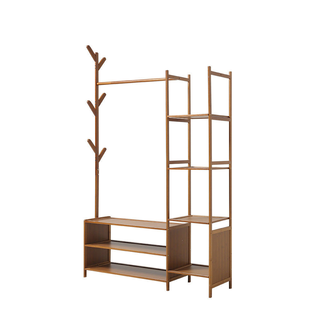 Freestanding Bamboo Clothes Rack with Storage Shelves, XY0150