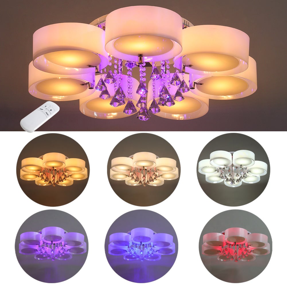 Ceiling Light Semi-Flush Mount , Cylindrical Acrylic Lampshades, Crystal Drops Ceiling Light Living and Home 