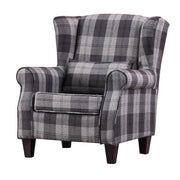 Grey Tartan Polyester Armchair Armchair Living and Home 