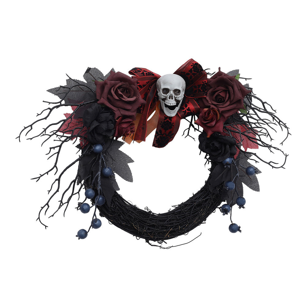 Gothic Halloween Skull Rose Vine Wreath