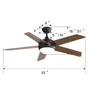 Wooden Blades Ceiling Fan with LED Lamp Light Dimmable & Remote 52Inch Ceiling Light Living and Home 