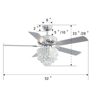 Chrome Ceiling Fan 5 Blades LED Crystal Chandelier & Remote Control 52Inch Ceiling Light Living and Home 