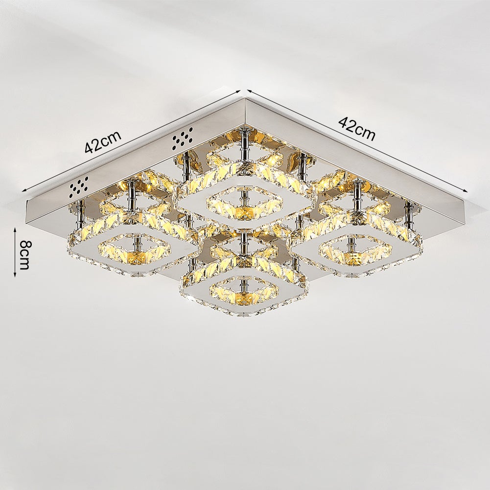 Square LED Ceiling Light with Crystal Heads Ceiling Light Living and Home 