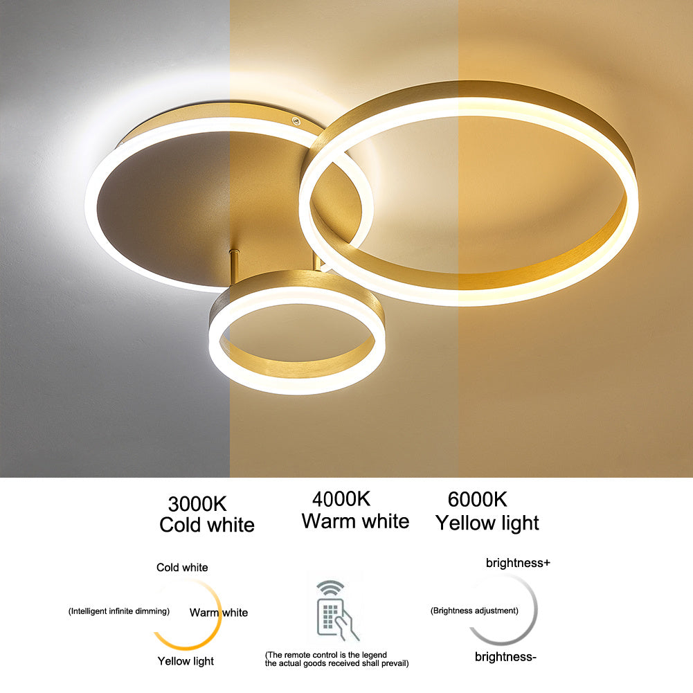 3/5 Circles LED Ceiling Light with Modern Gold FInish, Dimmable/Non-Dimmable Ceiling Lights Living and Home 