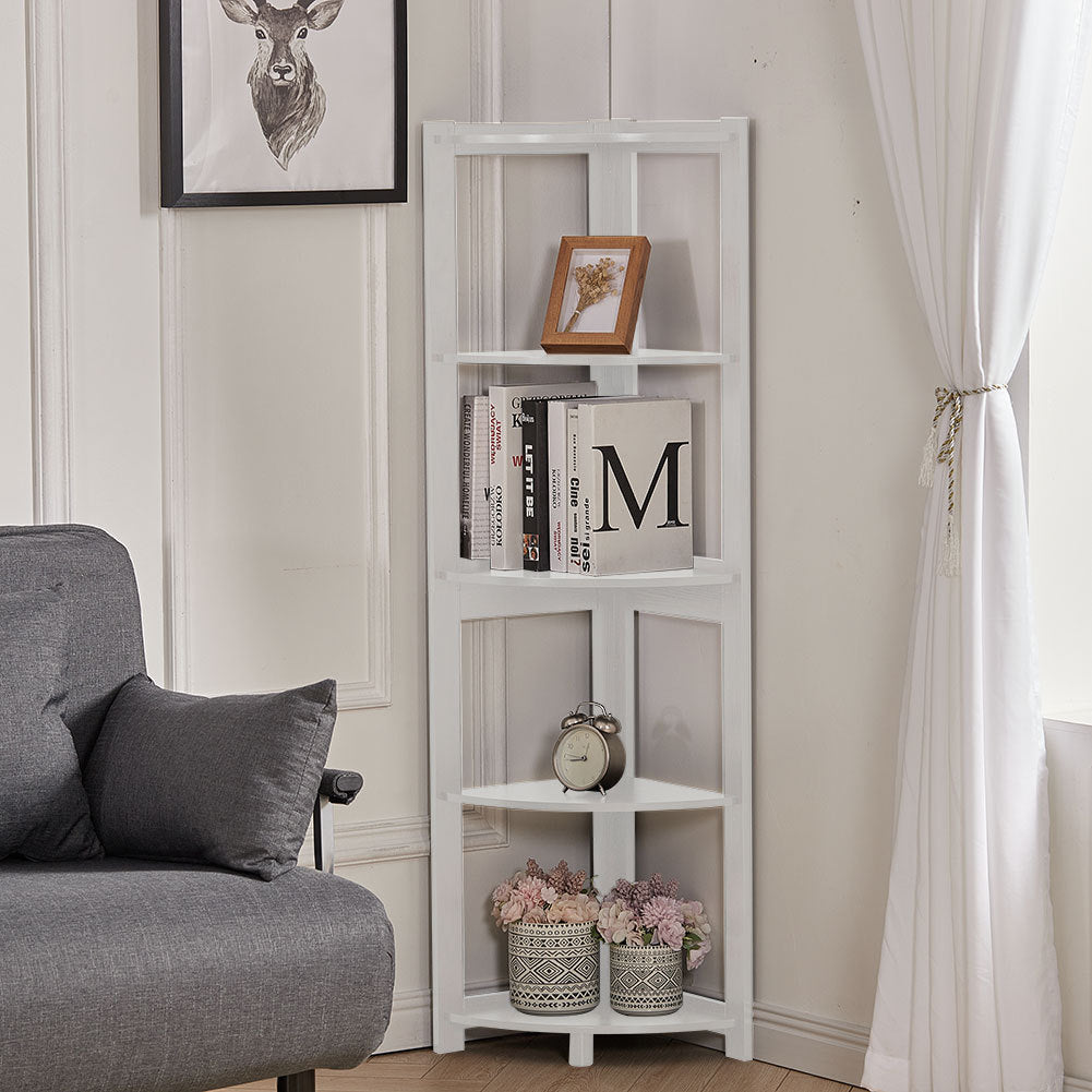 5 Tier Corner Shelf Storage Display White Shelves & Racks Living and Home 