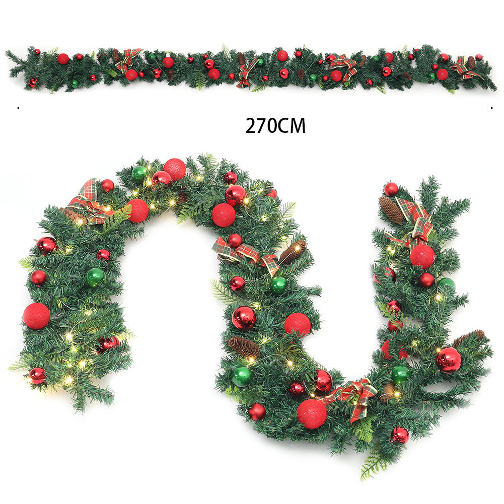 2.7m Christmas Garland with Lights Fireplace Mantel Door Stair Window Decorations Wreaths & Garlands Living and Home 