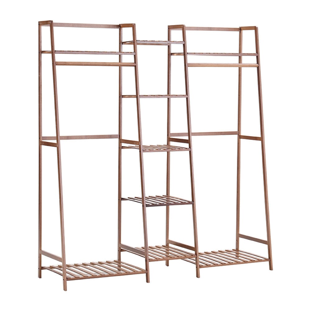 Bamboo Trapezoid Multi-Functional Clothing Hanging Rack with 5-Tier Storage Shelves Shelves & Racks Living and Home 