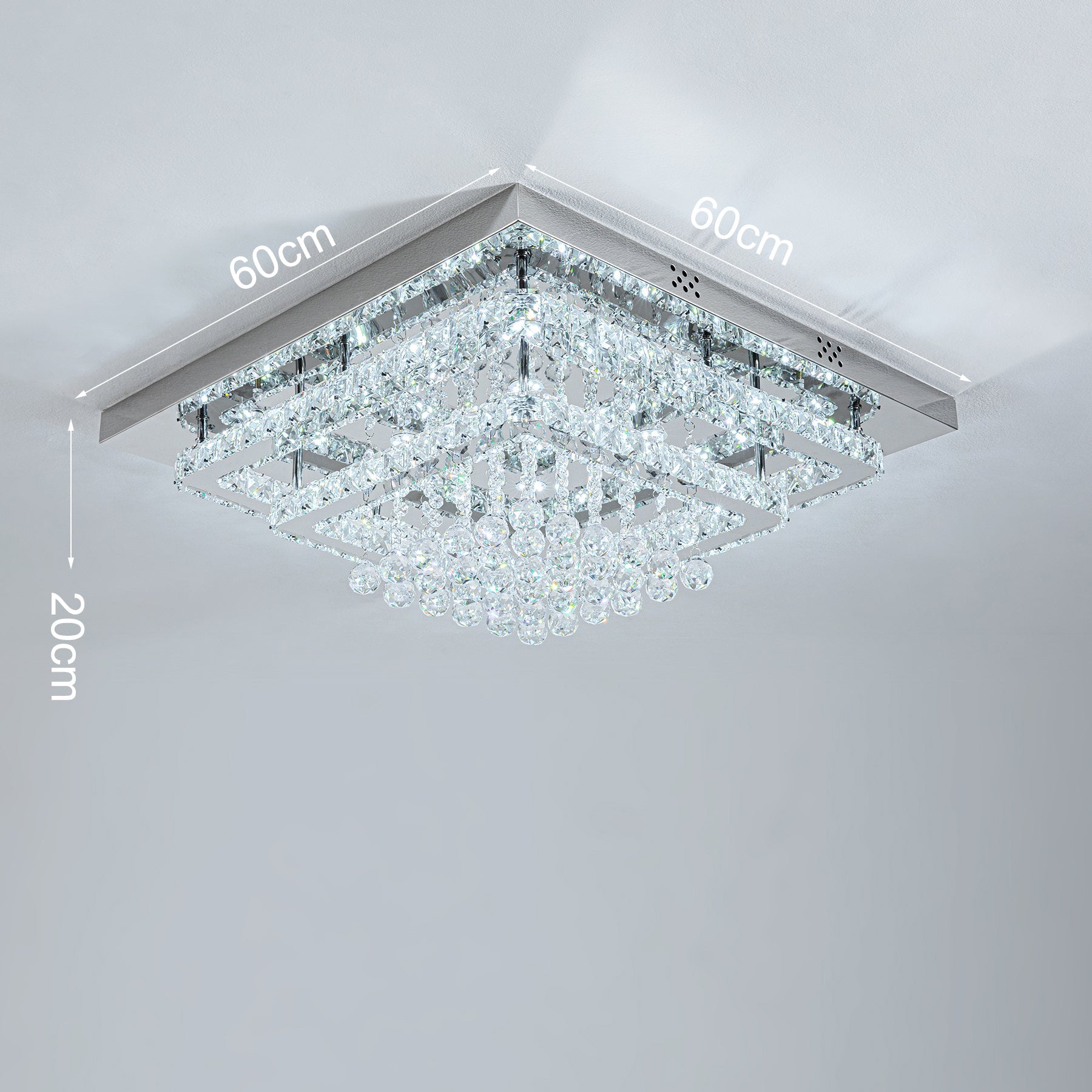 Double Layer Chrome Finished Square LED Ceiling Light with Luxury Crystal Ball Drops Ceiling Light Fixtures Living and Home 