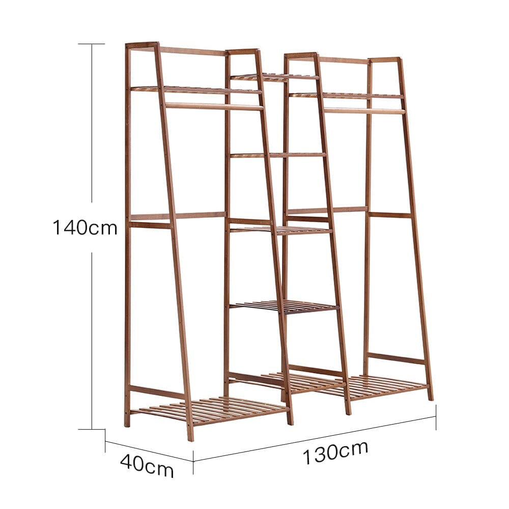 Bamboo Trapezoid Multi-Functional Clothing Hanging Rack with 5-Tier Storage Shelves Shelves & Racks Living and Home 