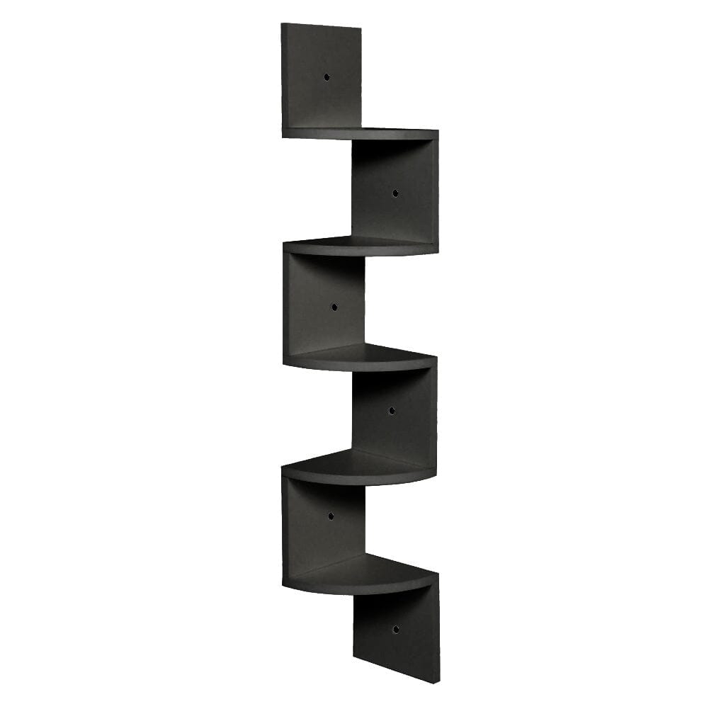 5 Tier Wooden Zigzag Floating Corner Shelves Shelves & Racks Living and Home Black 