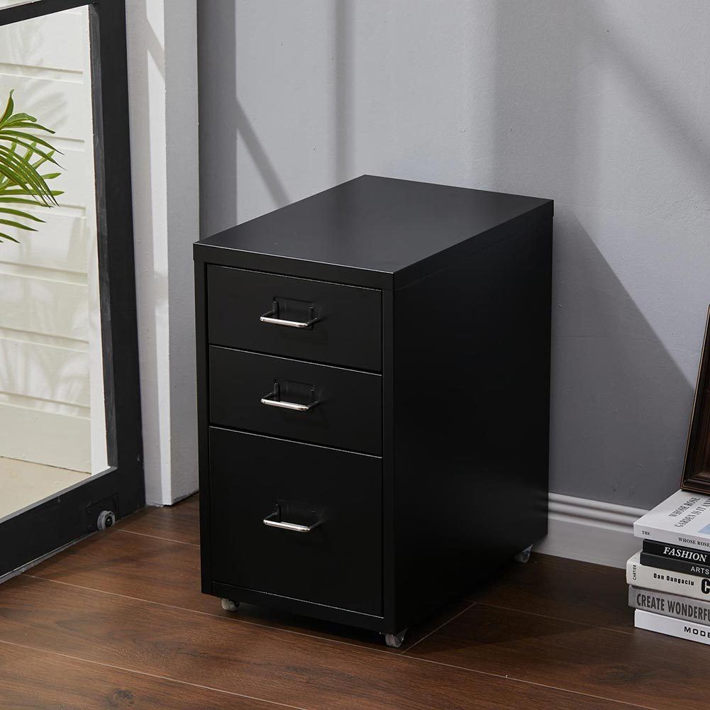 Office Filing Cabinet 3/4/5/6/8Drawers Metal White Chest Storage Unit Wheels Cabinet Living and Home 3 Drawers Black 