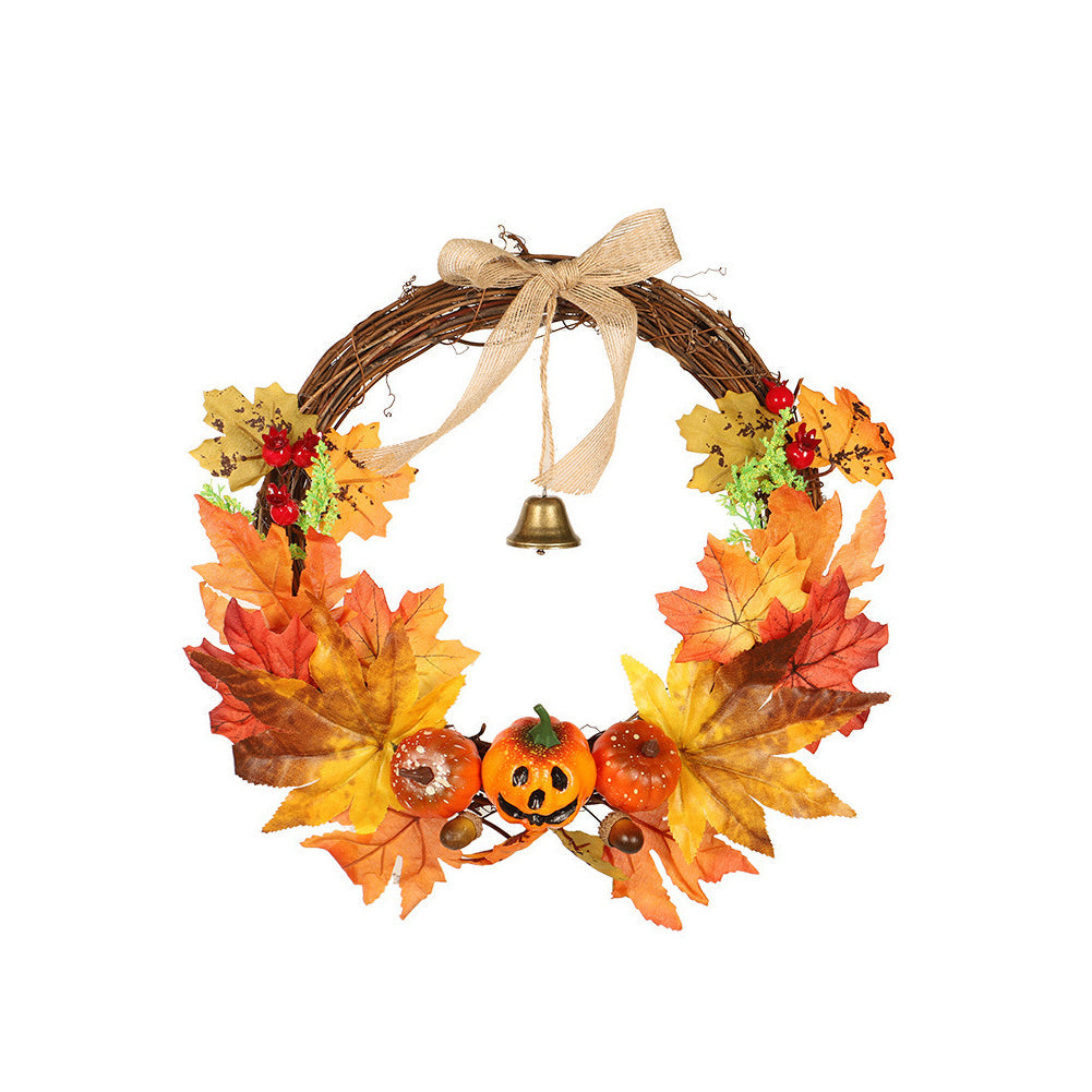 Artificial Pumpkin Maple Leaves Wreath for Thanksgiving Harvest Festival