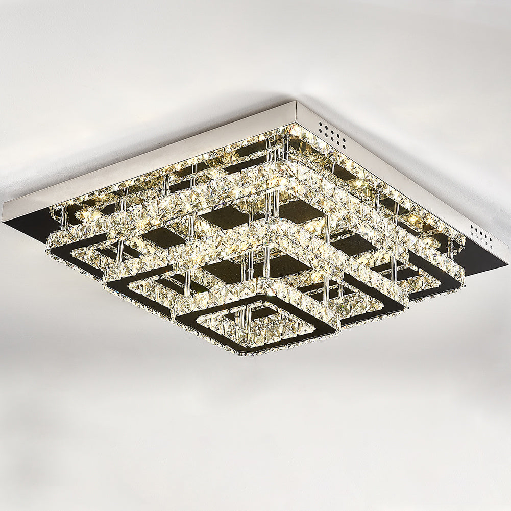 96w LED Ceiling Light 70 x 70 cm Square 3 Tier Crystal Chandelier Ceiling Light Living and Home 