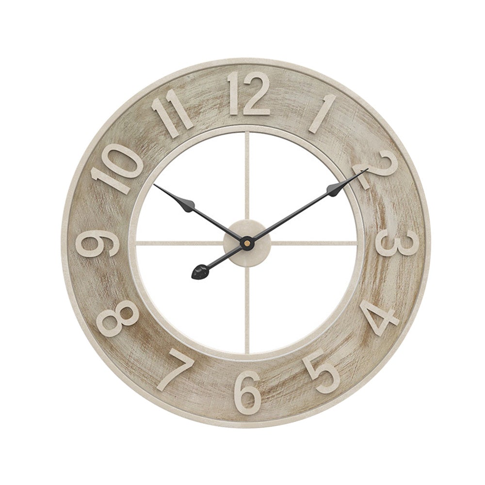 60CM Wood Grain Metal Wall Clock Living and Home 