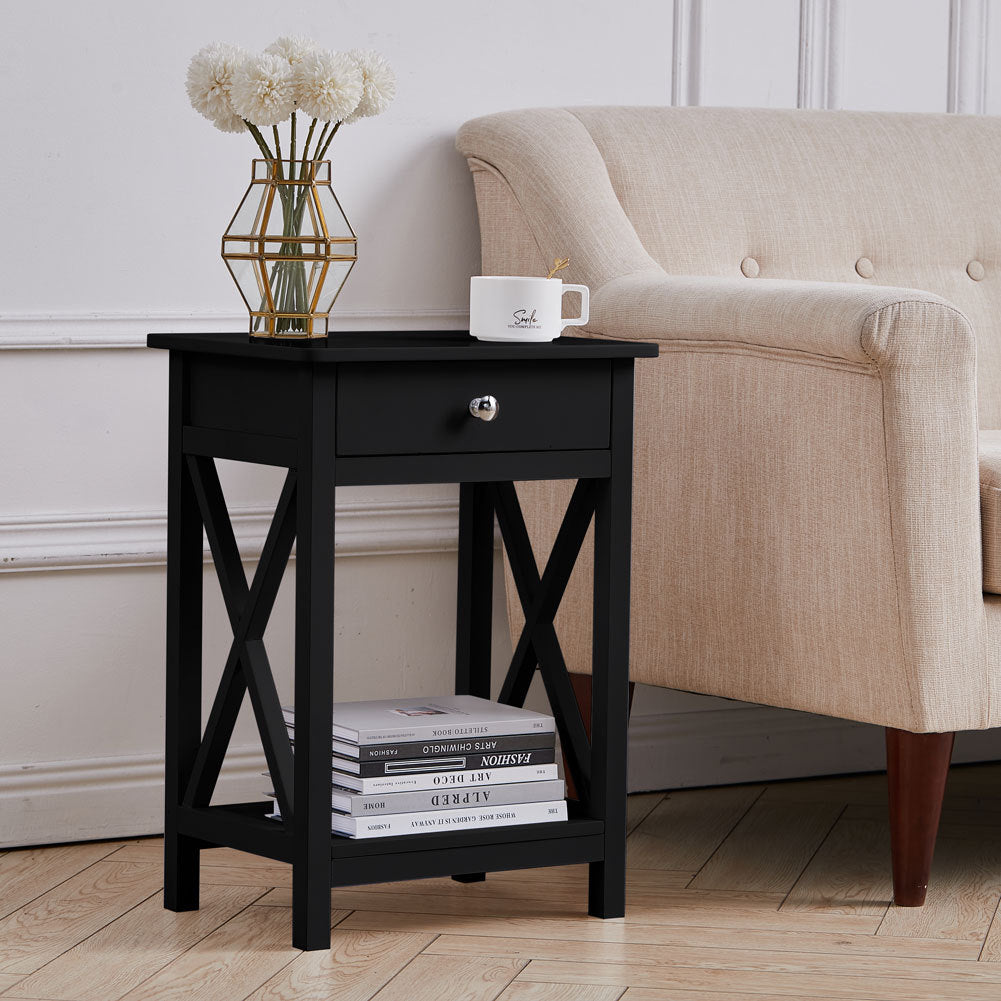 Top Open End Table Classic Side Table for Living Room and Bedroom End Table Living and Home W 30 x L 40 x H 55.5 cm Black 