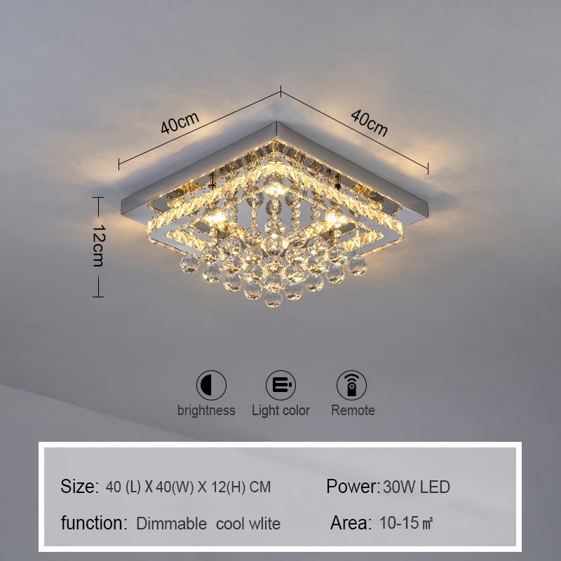 Chrome Finished Sqaure LED Ceiling Light with Luxury Crystal Ball Drops Ceiling Light Living and Home 