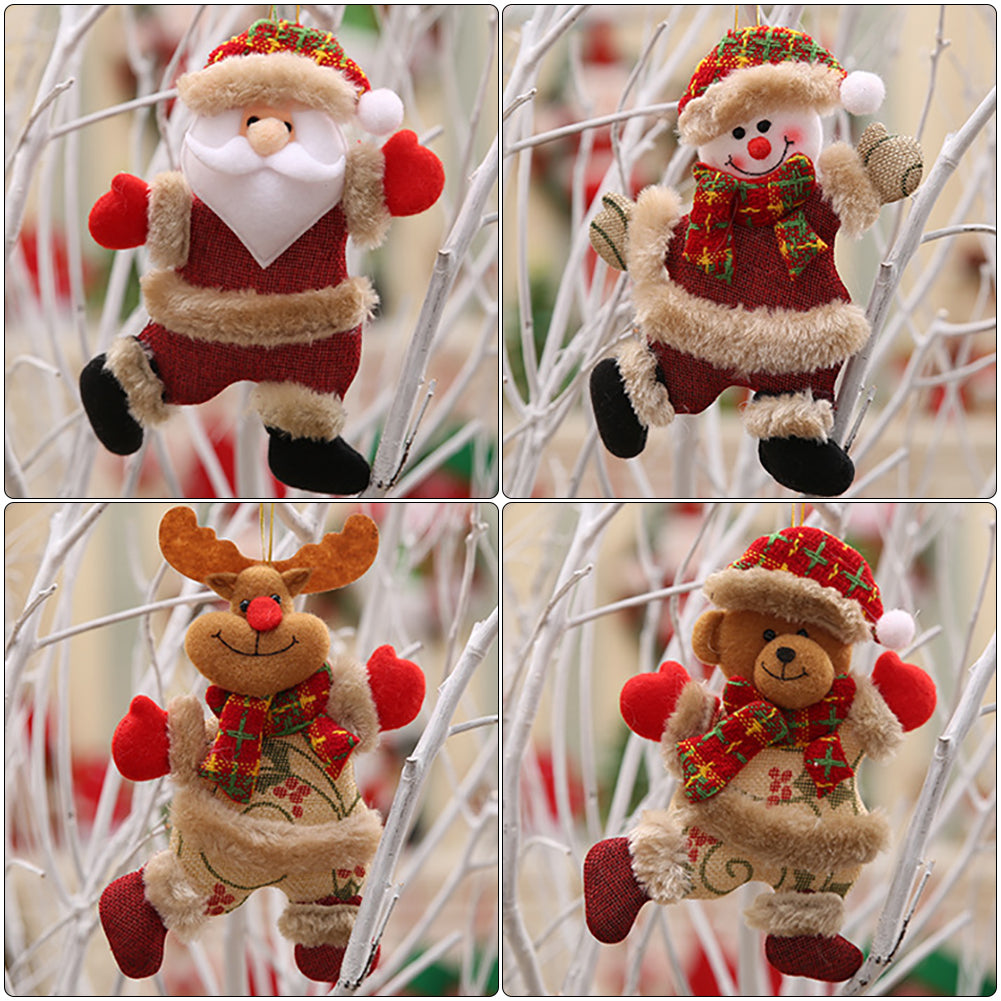 4 Pcs Christmas Dolls Snowman Santa Elk and Bear Xmas Tree Ornaments Christmas Living and Home 